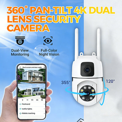 🔍🔍 360° Pan-Tilt 4K Dual-Lens Security Camera – Outdoor WiFi Surveillance Camera