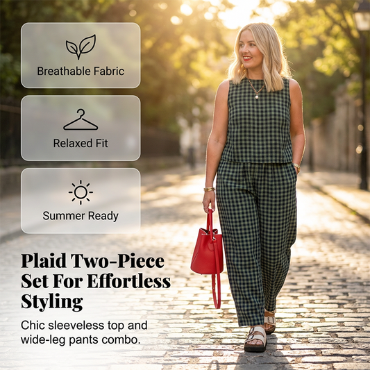 🔥50% OFF&2026 HOT SALE🔥Summer Gingham Print Tank and Trousers Outfit
