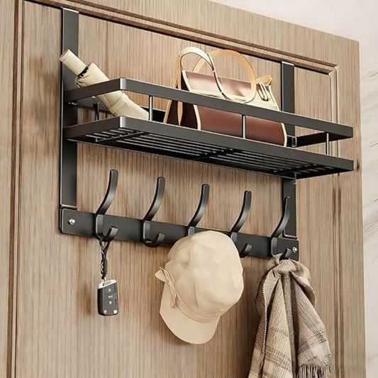 🥳2026 HOT SALE🥳💞50K+ SOLD!⏳✨ Over The Door Hooks with Basket – Heavy-Duty, Tool-Free, 50lb Capacity 🪣