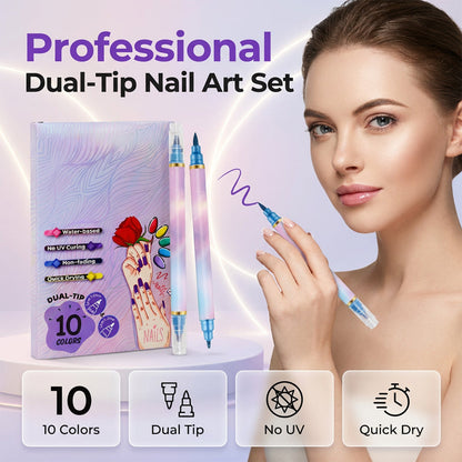 🥳2026 HOT SALE🥳💞50K+ SOLD!⏳✨10-Color Dual-Tip Nail Art Marker Pen Set