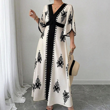 👗 LIMITED-TIME 55% OFF! 💥 Women's Elegant V-Neck Print Maxi Dress – Flutter Sleeves, Ethnic Print, Side Slits ✨