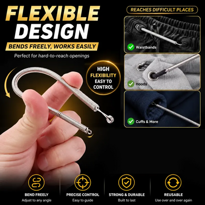 🧵 Flexible Drawstring Threader – Stainless Steel Spring Cord & Elastic Guide