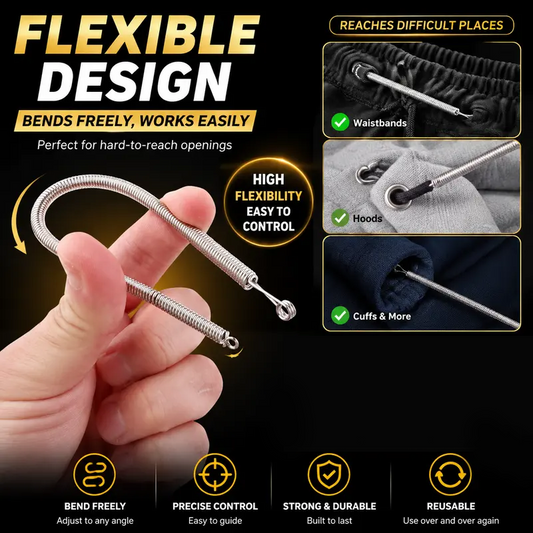🧵 Flexible Drawstring Threader – Stainless Steel Spring Cord & Elastic Guide