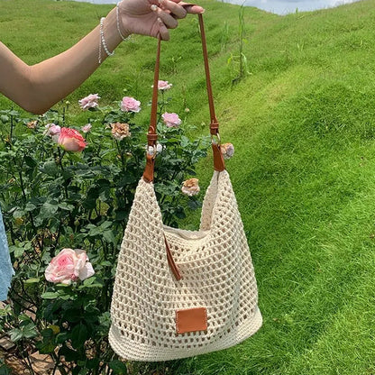 🌴Woven Tote Hot Arrival 50% Off👜Roomy Summer Essential🛍️ Beige knitted bag, spacious |