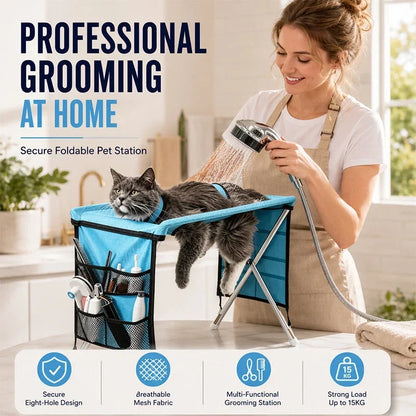 🐕 50% OFF NOW! 🛋️ 2‑in‑1 Foldable Pet Grooming Bed – Stable grooming surface & comfy rest bed – Saves your back during nail trims & drying 💪✨