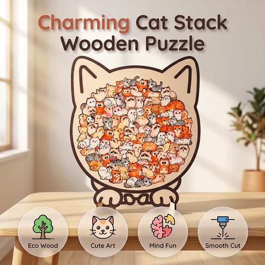 🎁Christmas Sale 50% OFF🎅 135-Piece Morandi-Colored Cat Shaped Wooden Jigsaw Puzzle