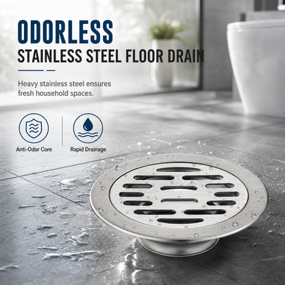 🔥50% OFF LIMITED TIME🔥Brushed Stainless Steel Round Floor Drain with Deodorizing Core for Bathroom and Washing Machine