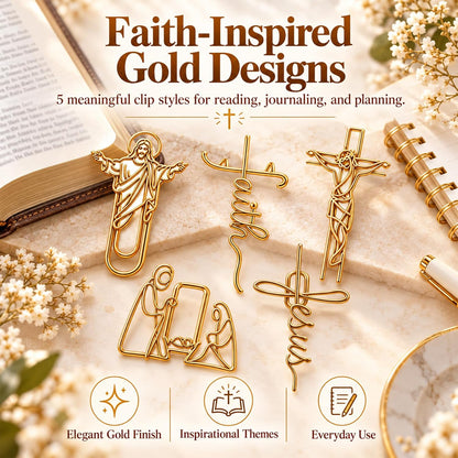 🔥Gold Jesus Cross Bible Bookmarks and Paper Clips