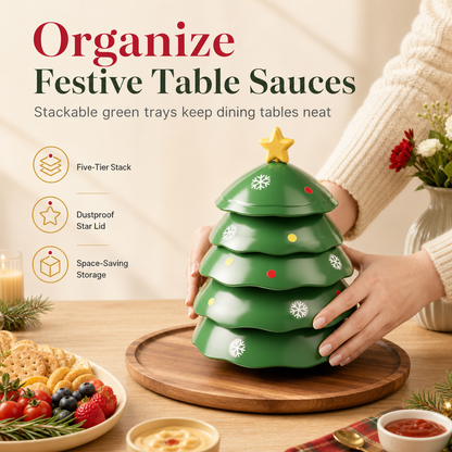 Creative Christmas Tree Shaped 5 Compartment Dipping Sauce Dish and Snack Serving Tray for Home Living Room