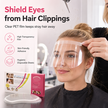 ⏳🔥LIMITED-TIME 50% OFF! 50 Pieces Careluxpro Disposable Transparent Haircut Face Shields Adhesive Eye and Face Protector Visor for Bangs Trimming and Hair Dyeing