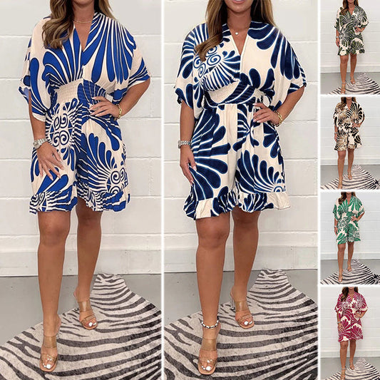 💕2026 New Products for Spring 🌸Women's Plant Printed Casual Short Jumpsuit